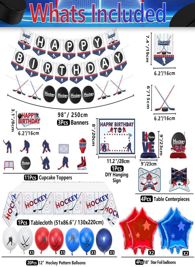 PIXHOTUL Ice Hockey Birthday Party Pack - Happy Banners, Tablecloth, Centerpieces, Cake Toppers, Balloons - Image 2